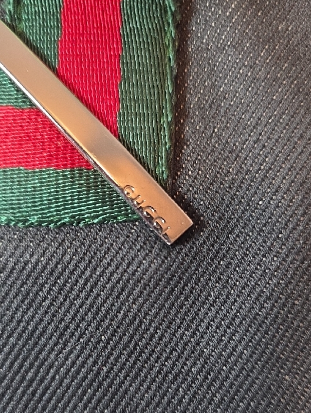 Gucci Black Denim Tote with Red and Green Web Accent - Picture 2 of 14